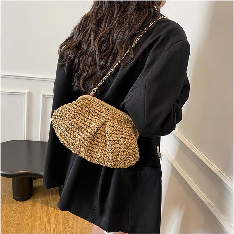 Geelyda Straw Clutch Purses for Women Cloud Dumpling Pouch Straw Crossbody Shoulder Handbag Summer Beach Woven Bag - Image 2